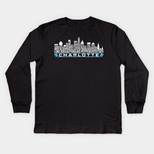 Carolina Football Team All Time Legends, Charlotte City Skyline Kids Long Sleeve T-Shirt